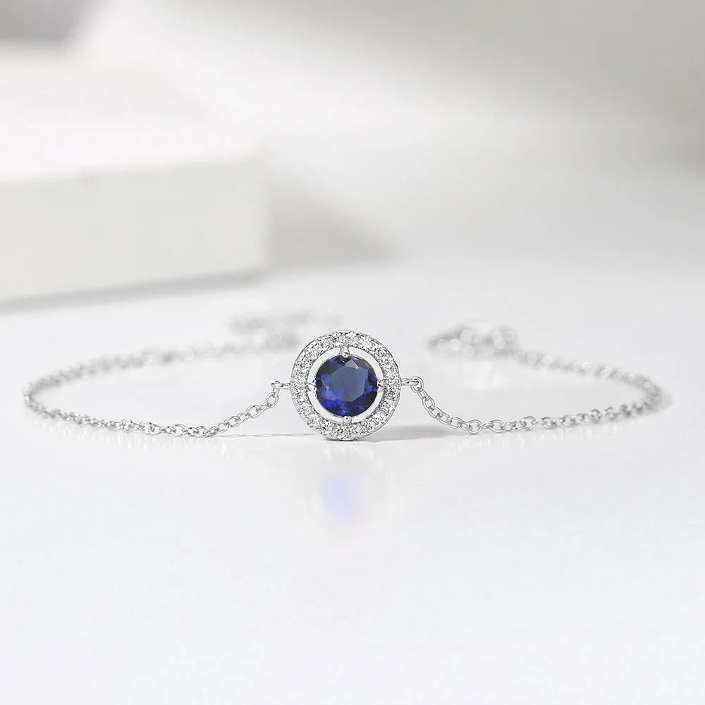 Bracciale Vintage in Argento con Cristallo Blu e Bordo Pave - Kaja i Maja