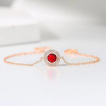 Bracciale Classico in Oro Rosa Rotondo con Gemma Rossa e Cristalli - Emma e Gemma