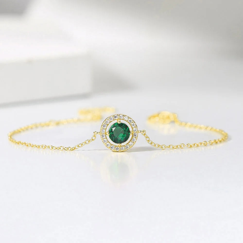 Bracciale Vintage in Cristallo Verde e Oro con Bordo Pave - Emma e Gemma