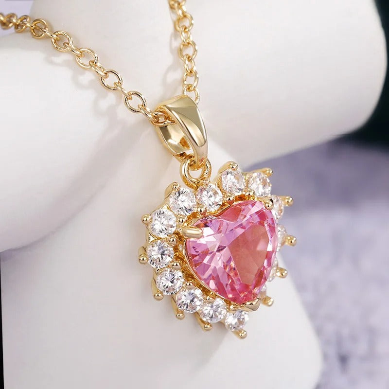 Collana a Cuore Vintage in Oro e Cristallo Rosa - Emma e Gemma