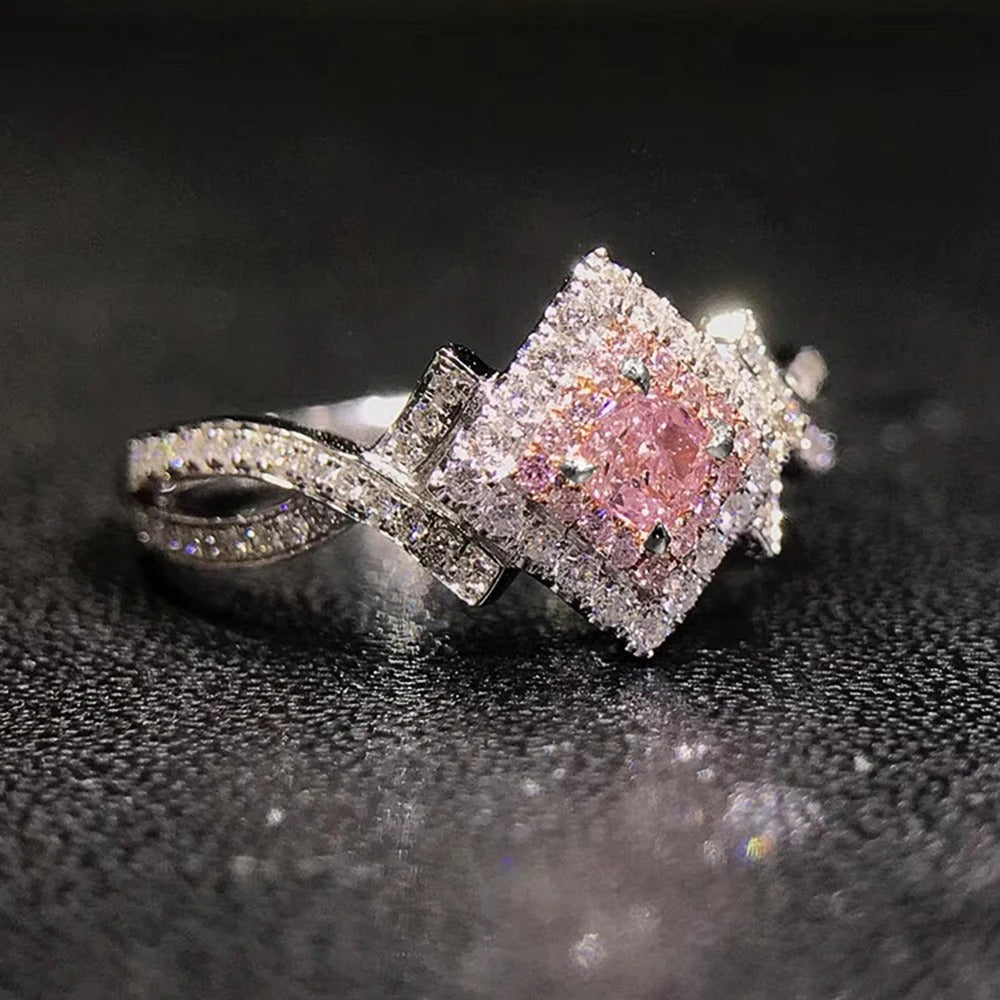 Anello Vintage in Diamante Rosa e Cristallo - Emma e Gemma