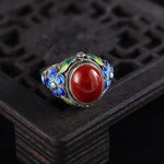 Anello Regolabile in Argento Vintage con Incastonatura di Tormalina Rossa del Sud - Emma e Gemma