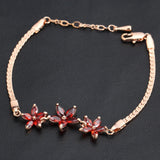 Bracciale Retro in Oro Rosa e Tre Fiori di Cristallo Rossi - Emma e Gemma