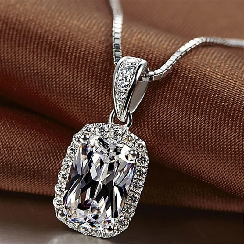Collana in Cristallo Taglio Cuscino Argento Vintage - Kaja i Maja