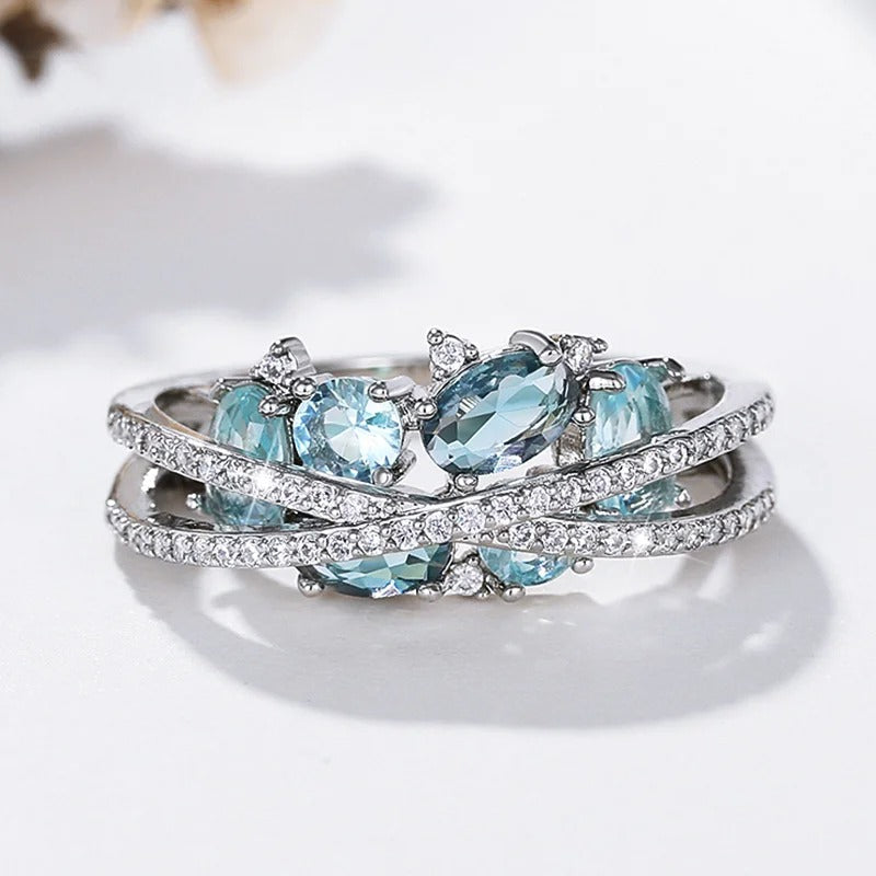 Anello con Croce in Gemma Blu Argento - Emma e Gemma