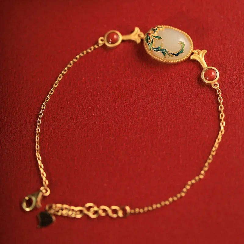 Bracciale Floreale Vintage in Oro, Verde e Corallo Rosso - Emma e Gemma