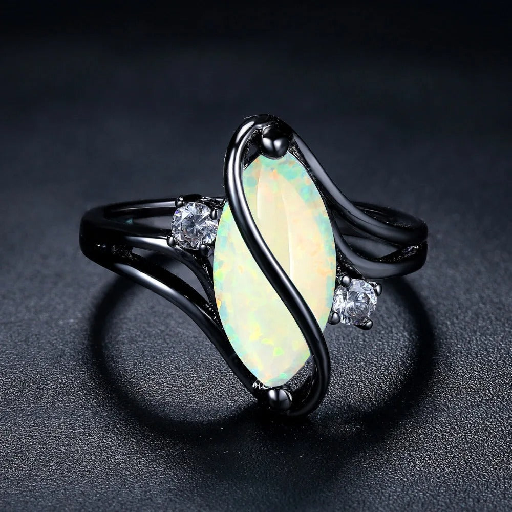 Anello Vintage Nero Argento Opale & Cristallo - Emma e Gemma