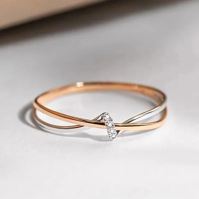 Anello Incrociato in Argento Rosa e Oro - Emma e Gemma
