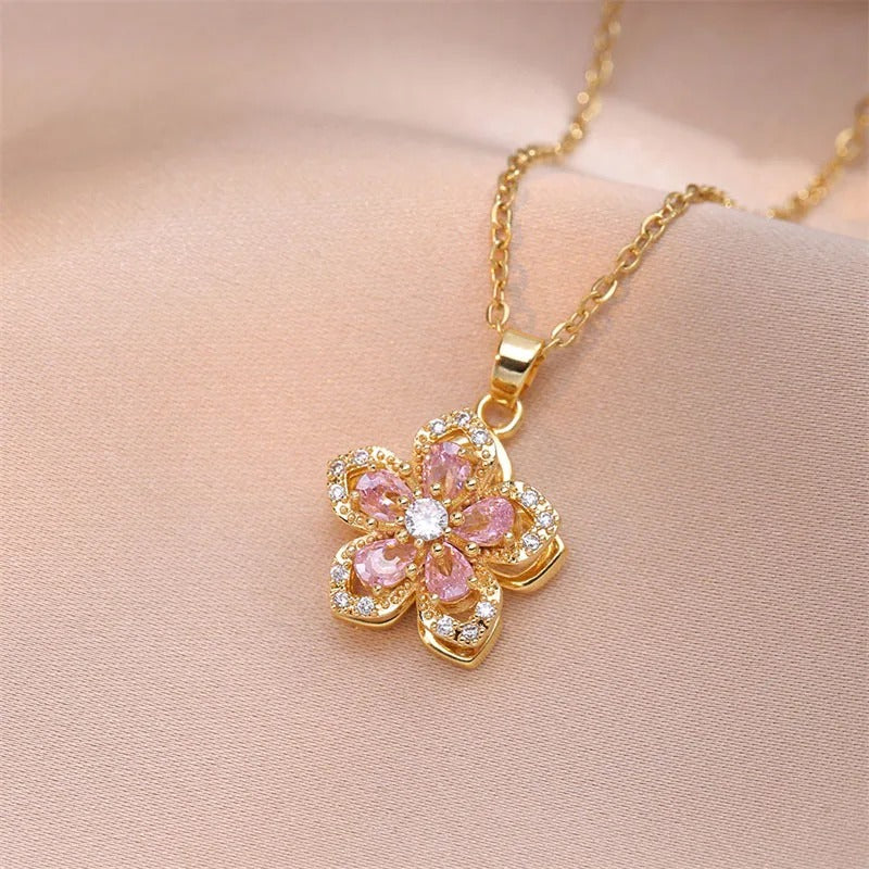 Collana con Fiore di Cristallo Rosa Oro - Emma e Gemma