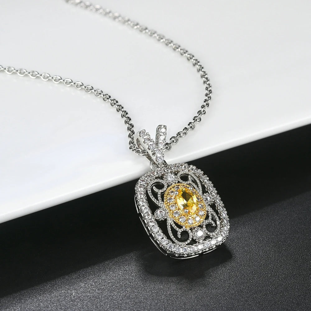 Collana Retro Argento Giallo con Gemma e Cristallo - Emma e Gemma