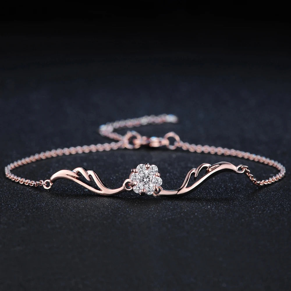 Bracciale Fiore in Cristallo Scintillante Oro Rosa Classico - Emma e Gemma