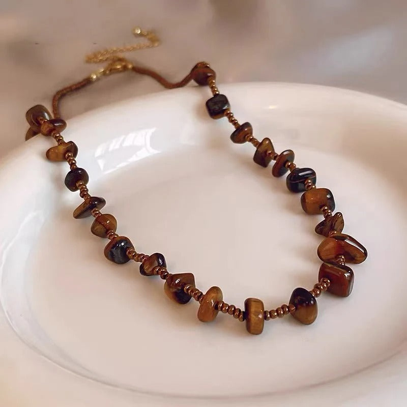 Collana in Pietra Occhio di Tigre Marrone Vintage - Emma e Gemma