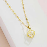 Collana con Pendente Cubo Vintage in Oro Cristallo Trasparente - Emma e Gemma