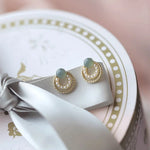 Orecchini Vintage in Oro con Pietra Verde e Perla - Emma e Gemma