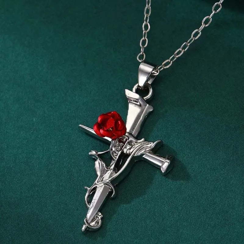 Collana Religiosa in Argento con Croce e Spine di Rosa - Emma e Gemma