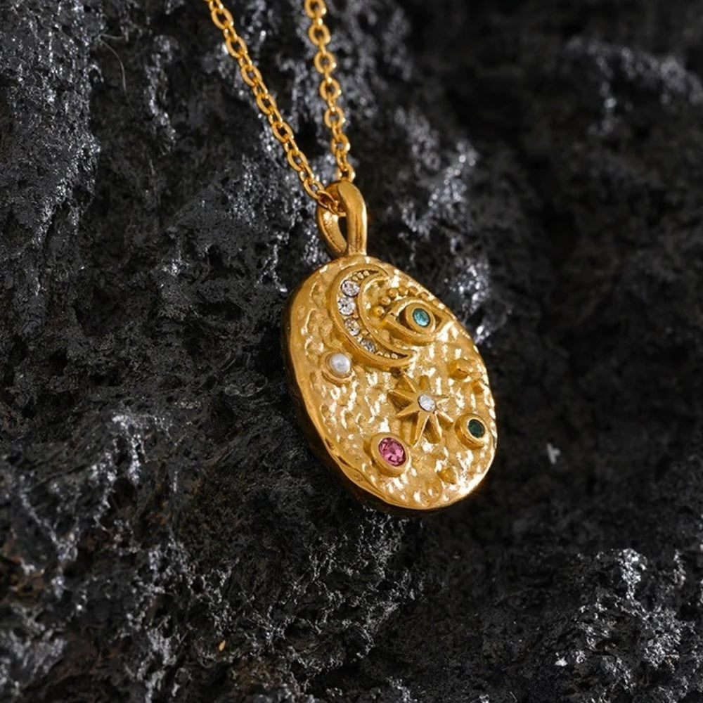 Collana con pendente in oro vintage a forma di luna e stella - Emma e Gemma