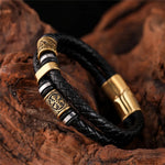Bracciale in Pelle Intrecciata Nera con Charm Oro - Emma e Gemma