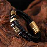 Bracciale in Pelle Intrecciata Nera con Charm Oro - Emma e Gemma