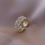 Anello Regolabile in Oro con Perle e Cristalli Vintage - Emma e Gemma
