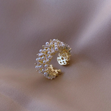 Anello Regolabile in Oro con Perle e Cristalli Vintage - Emma e Gemma