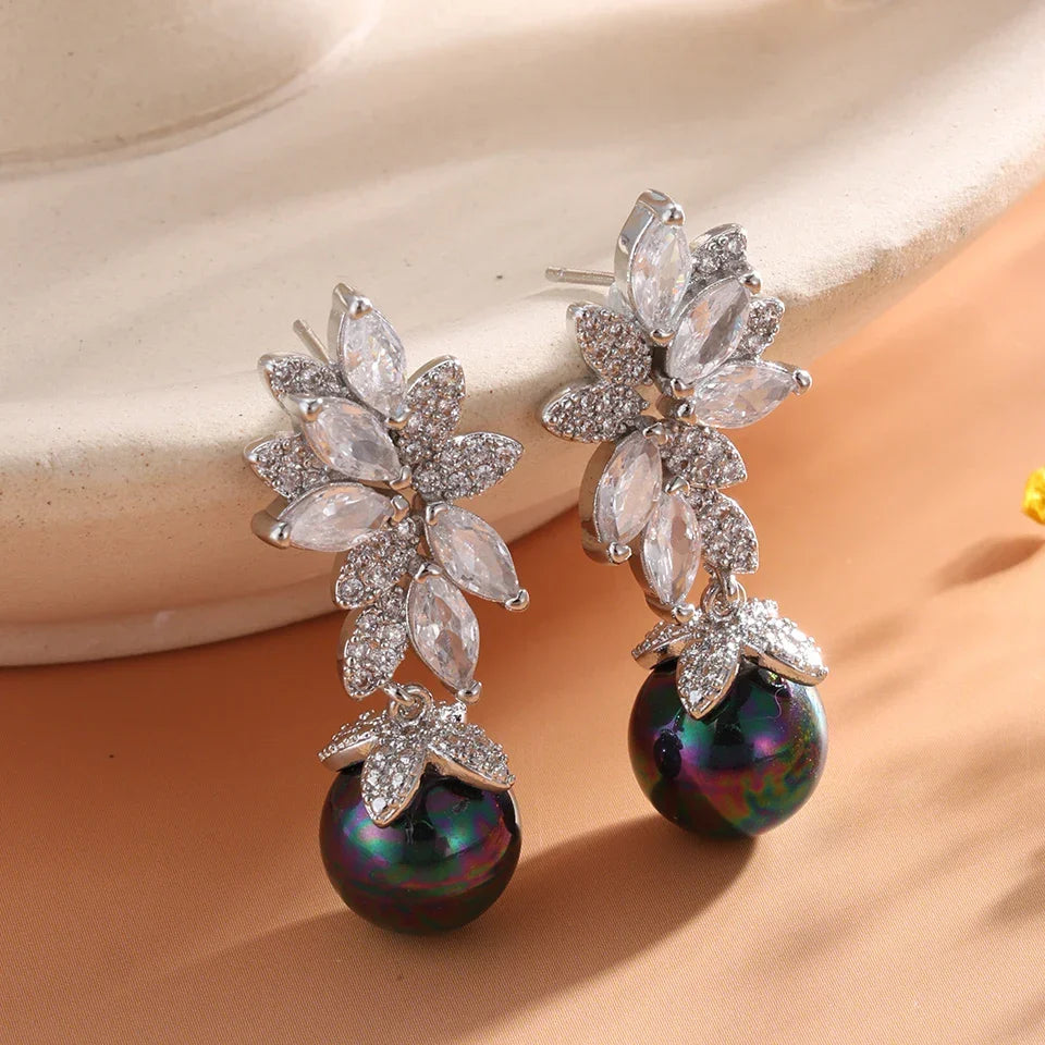 Orecchini Vintage in Cristallo Argento e Perla Scura - Emma e Gemma