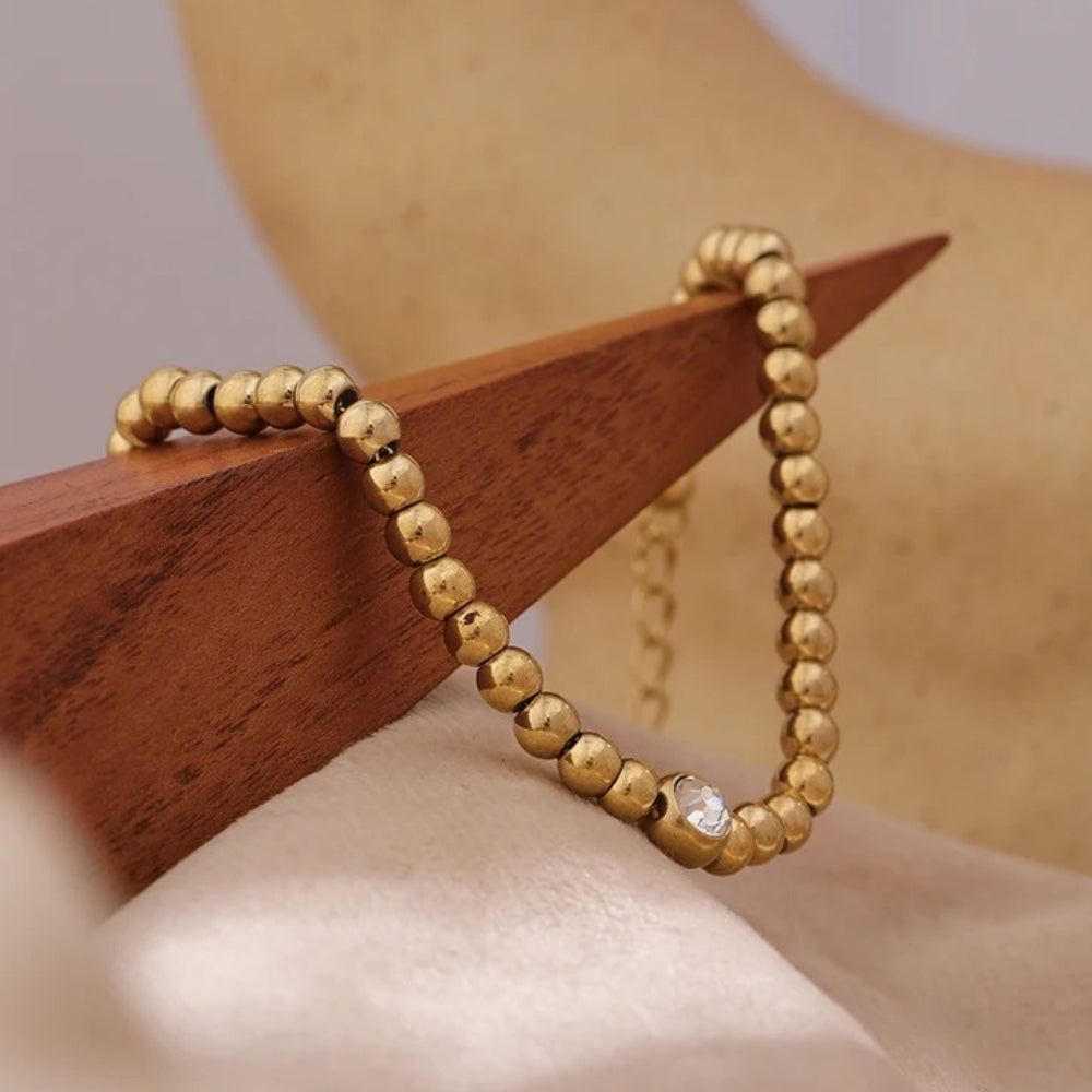 Bracciale Vintage in Cristallo con Perline Dorate - Emma e Gemma