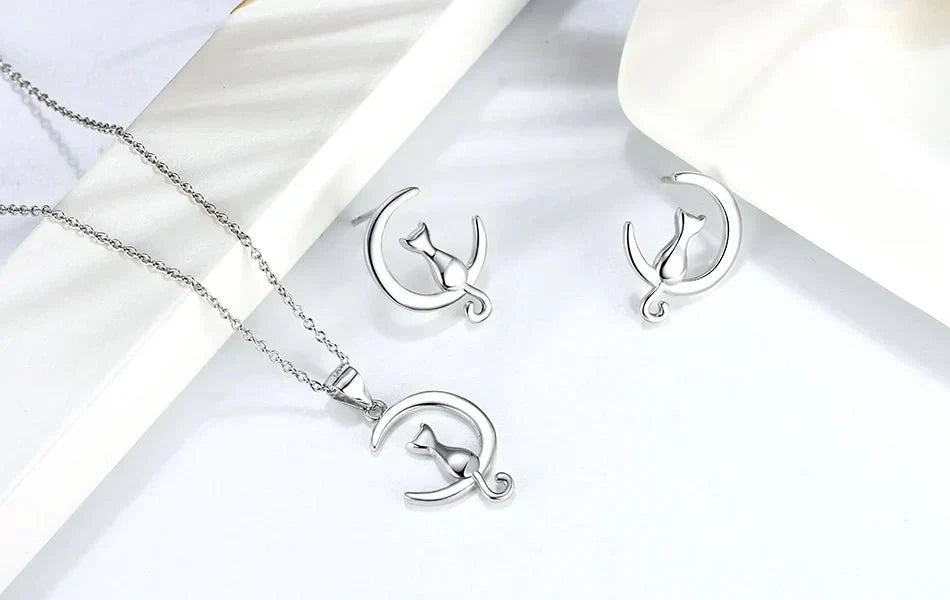 Orecchini a perno in argento sterling con Luna e Gatto, immagine 4 - Emma e Gemma