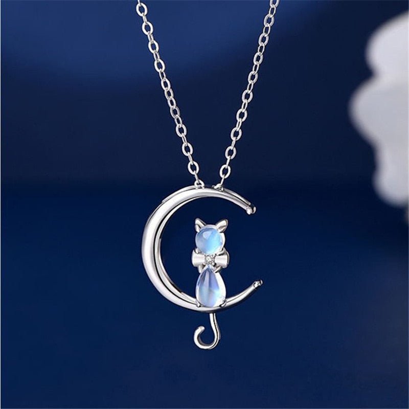 Collana a Mezza Luna con Pietra di Luna e Gatto, immagine 2 - Emma e Gemma
