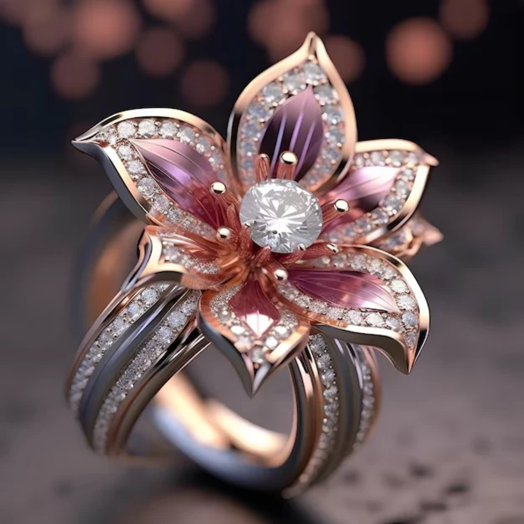 Anello di Cristallo di Loto Rosa Esotico - Emma e Gemma