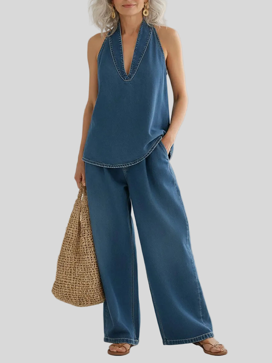 Simona - Completo due pezzi in denim vintage - da vicino | Emma e Gemma