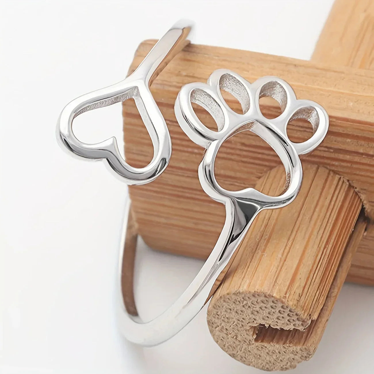 Anello Artigianale con Zampa e Cuore – Regolabile in Argento Sterling 925 - Emma e Gemma