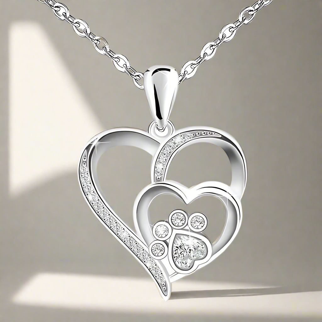 Collana in Argento Sterling con Zampa e Cuore in Zirconia - Emma e Gemma