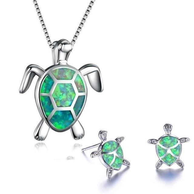 Collana e Orecchini a Tema Tartaruga Marina in Opale e Argento, immagine 4 - Emma e Gemma