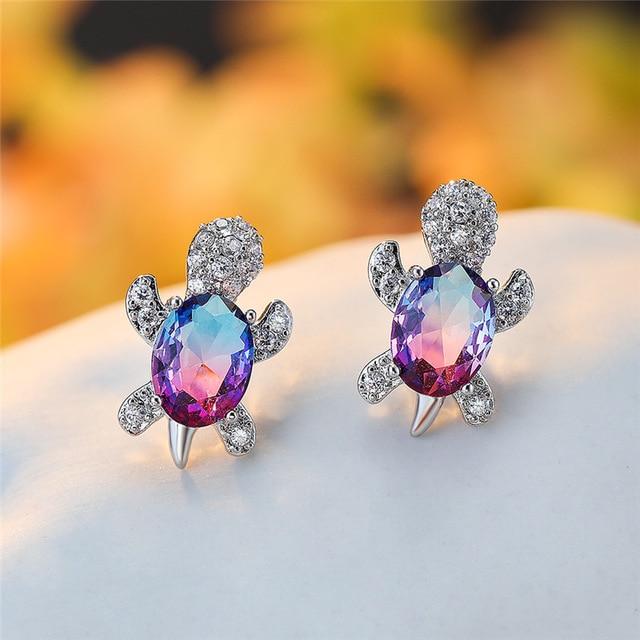 Orecchini a Forma di Tartaruga Marina in Zirconio e Argento - Emma e Gemma