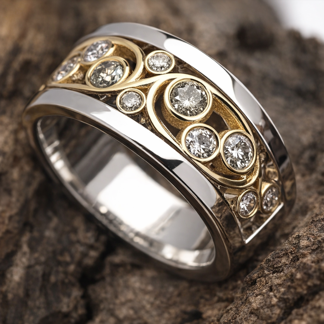 Anello Vintage in Oro e Argento con Edera e Zirconia - Kaja i Maja