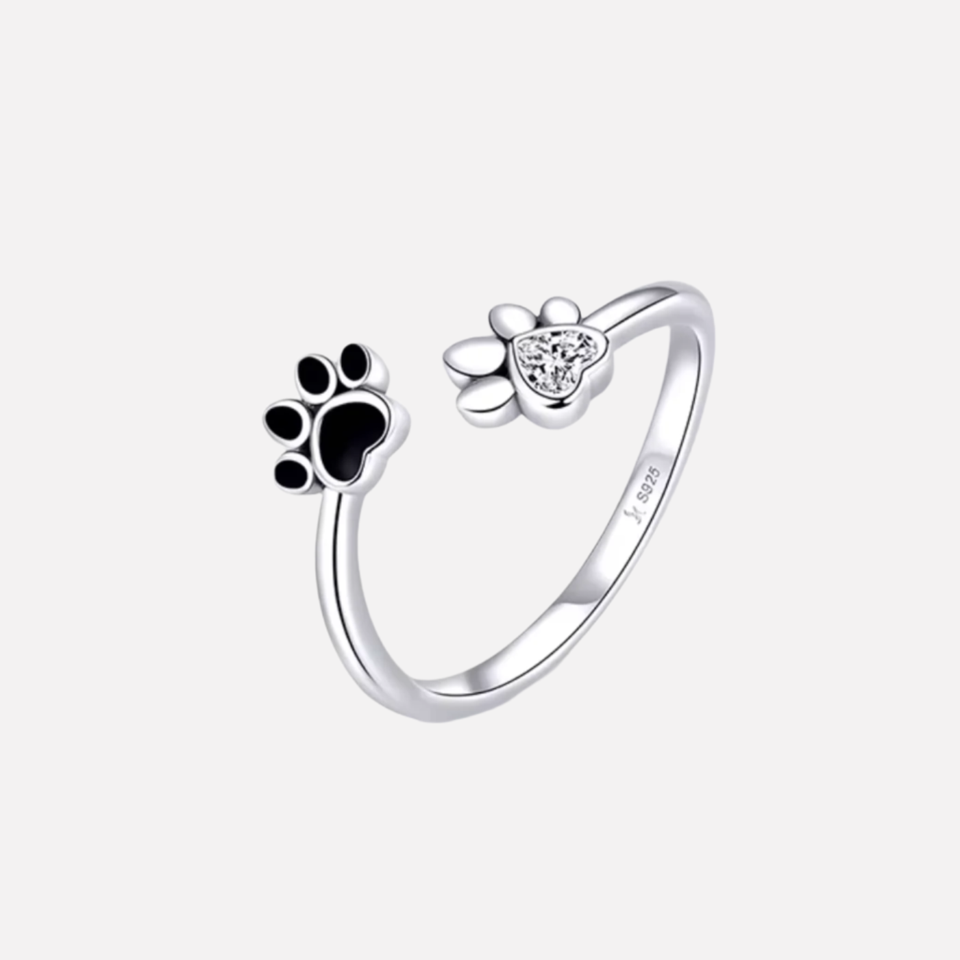 Anello a forma di zampa in argento sterling 925 – Regolabile con zirconia e smalto - Emma e Gemma