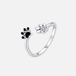 Anello a forma di zampa in argento sterling 925 – Regolabile con zirconia e smalto - Emma e Gemma