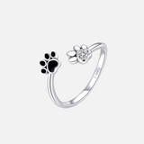 Anello a forma di zampa in argento sterling 925 – Regolabile con zirconia e smalto - Emma e Gemma