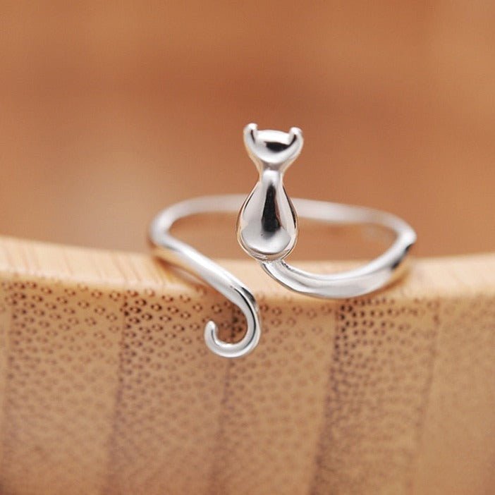 Anello adorabile in acciaio inossidabile a forma di gatto - Emma e Gemma
