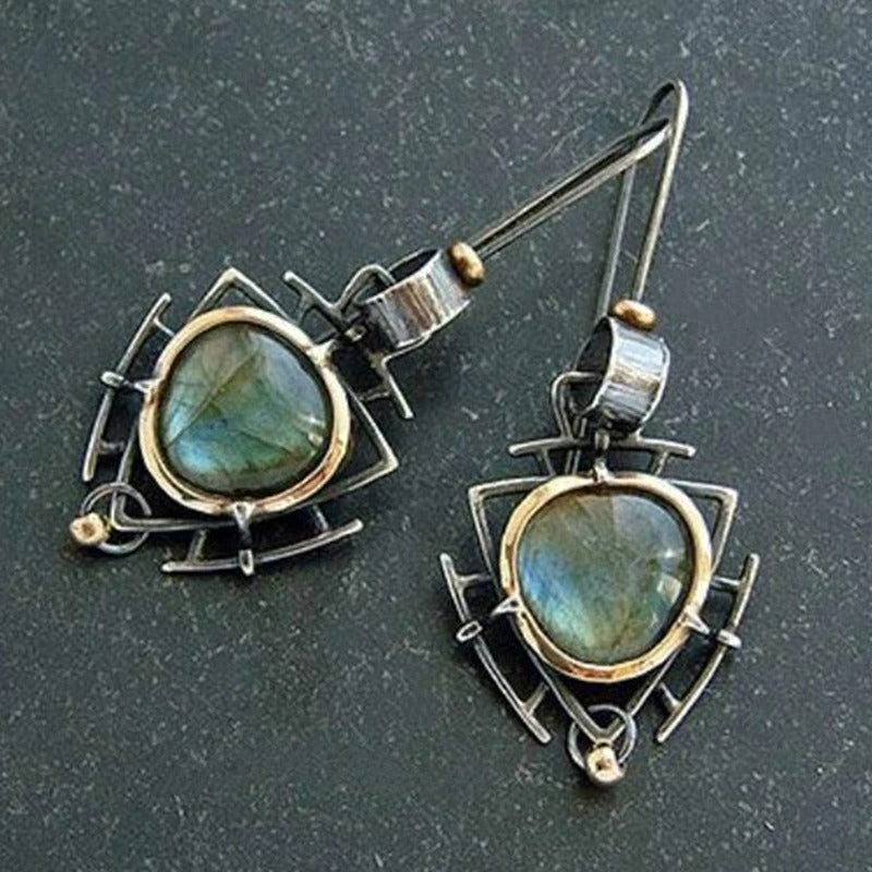 Orecchini Vintage in Argento e Oro con Labradorite - Emma e Gemma