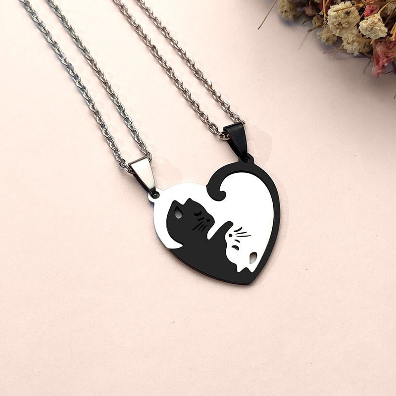 Collana d'amore con gatto yin e yang bianco e nero - Emma e Gemma