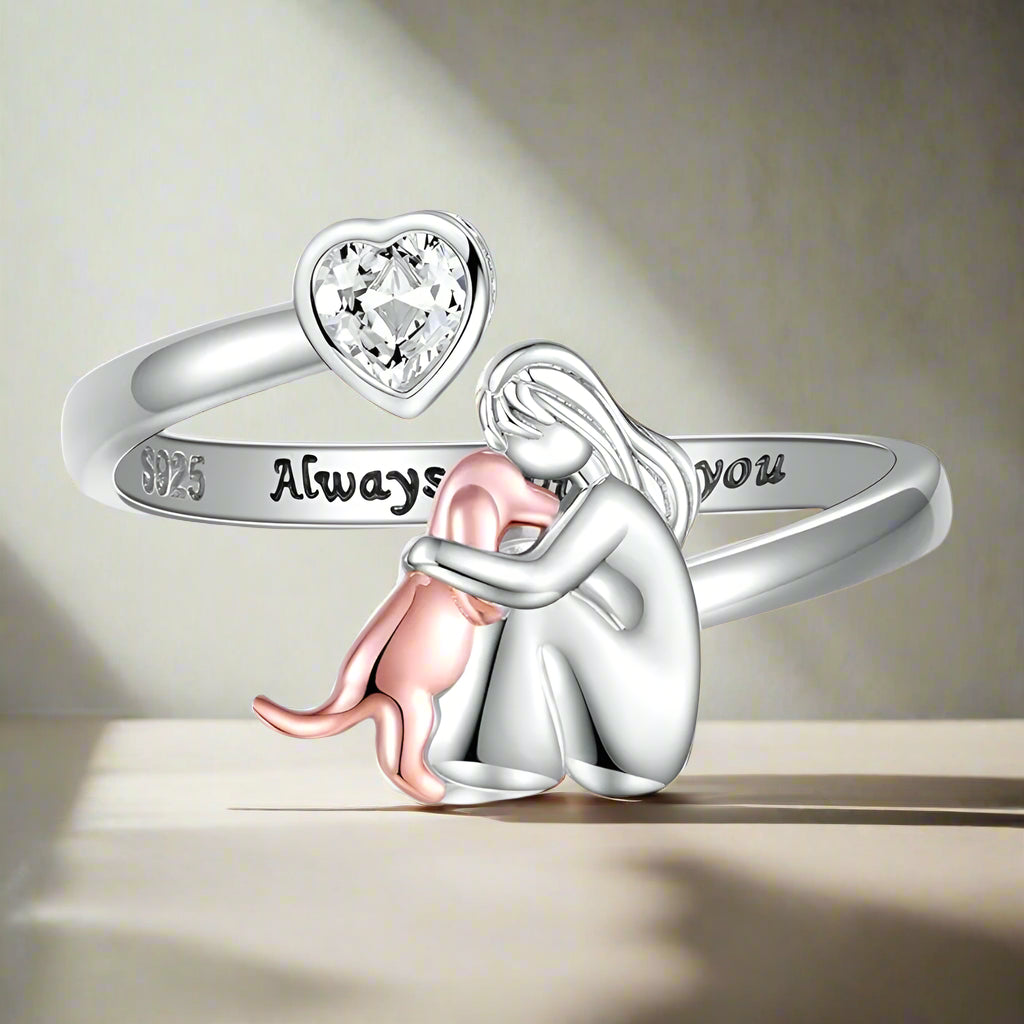 Anello Regolabile per Cani in Argento Sterling 925 – “Sempre nel Mio Cuore” con Zirconia - Emma e Gemma