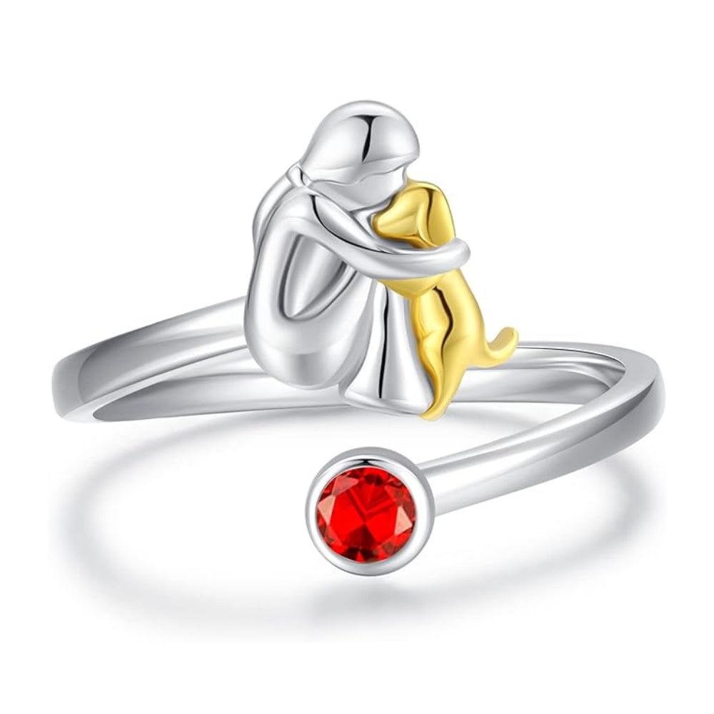 Anello in Argento Sterling con Cane e Ragazza – Regolabile e Simbolico, immagine 2 - Emma e Gemma